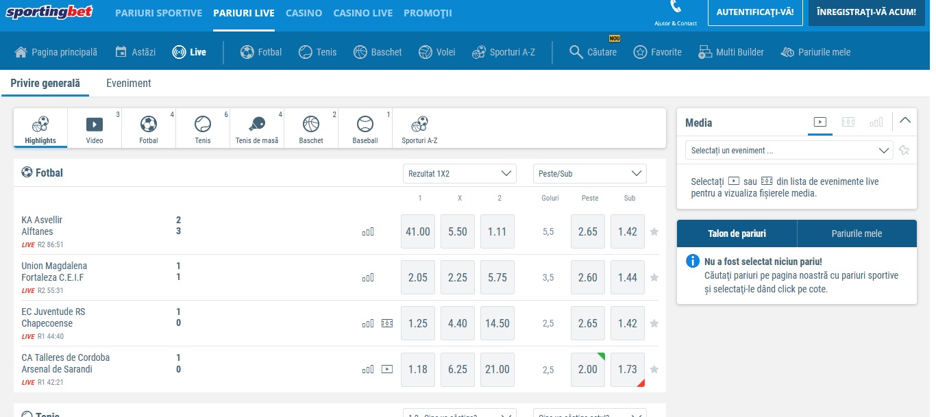 Pariaza live exceptional pe Sportingbet