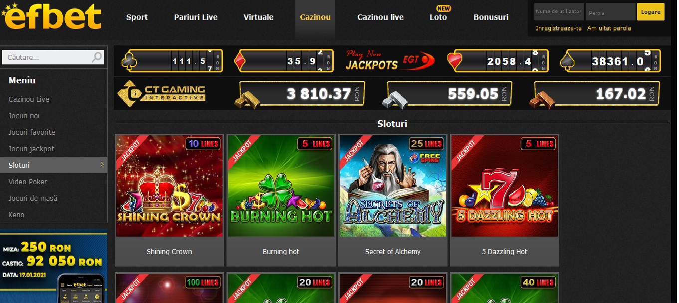 Efbet are cel mai primitor casino on si off