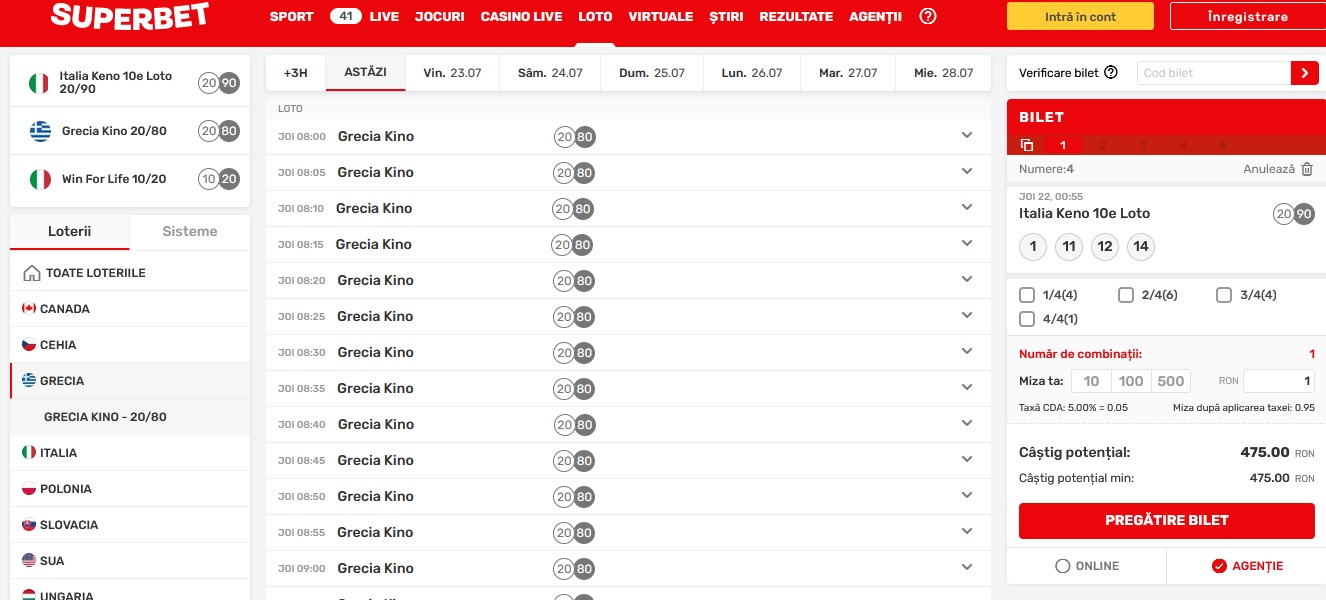 Grecia Kino cel mai popular la Superbet
