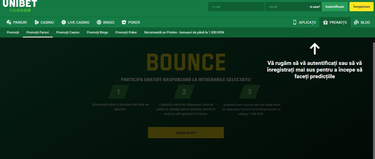 Joaca Bounce pe Unibet pentru premii, bani si rotiri gratis