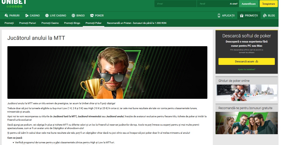 Unibet te face jucatorul anului la Turneele MTT