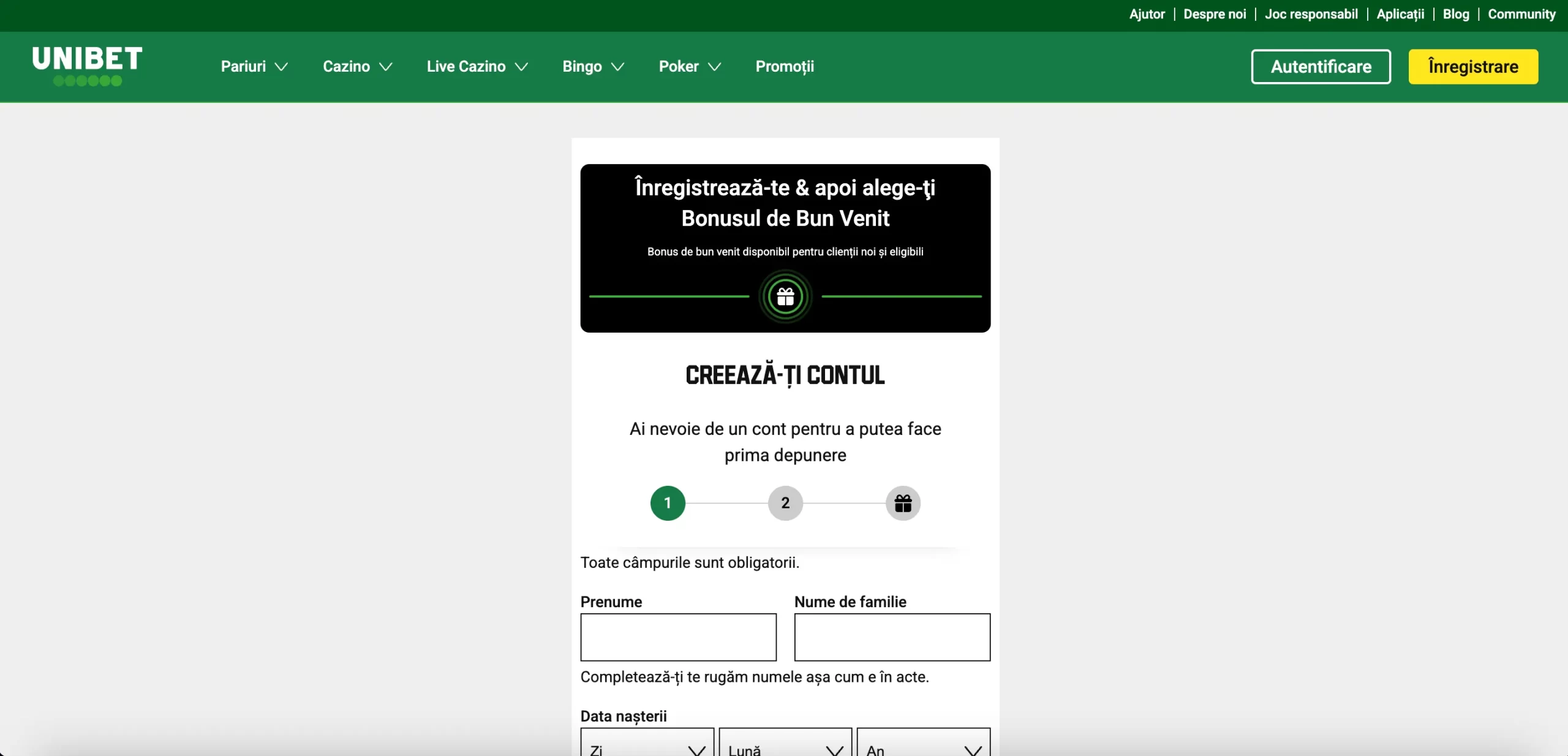 Unibet inregistrare