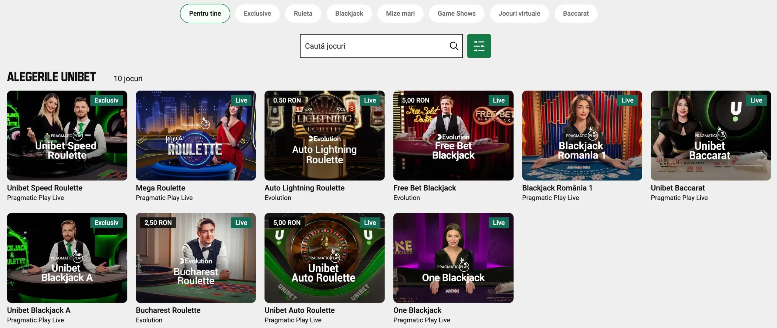 Unibet live cazino